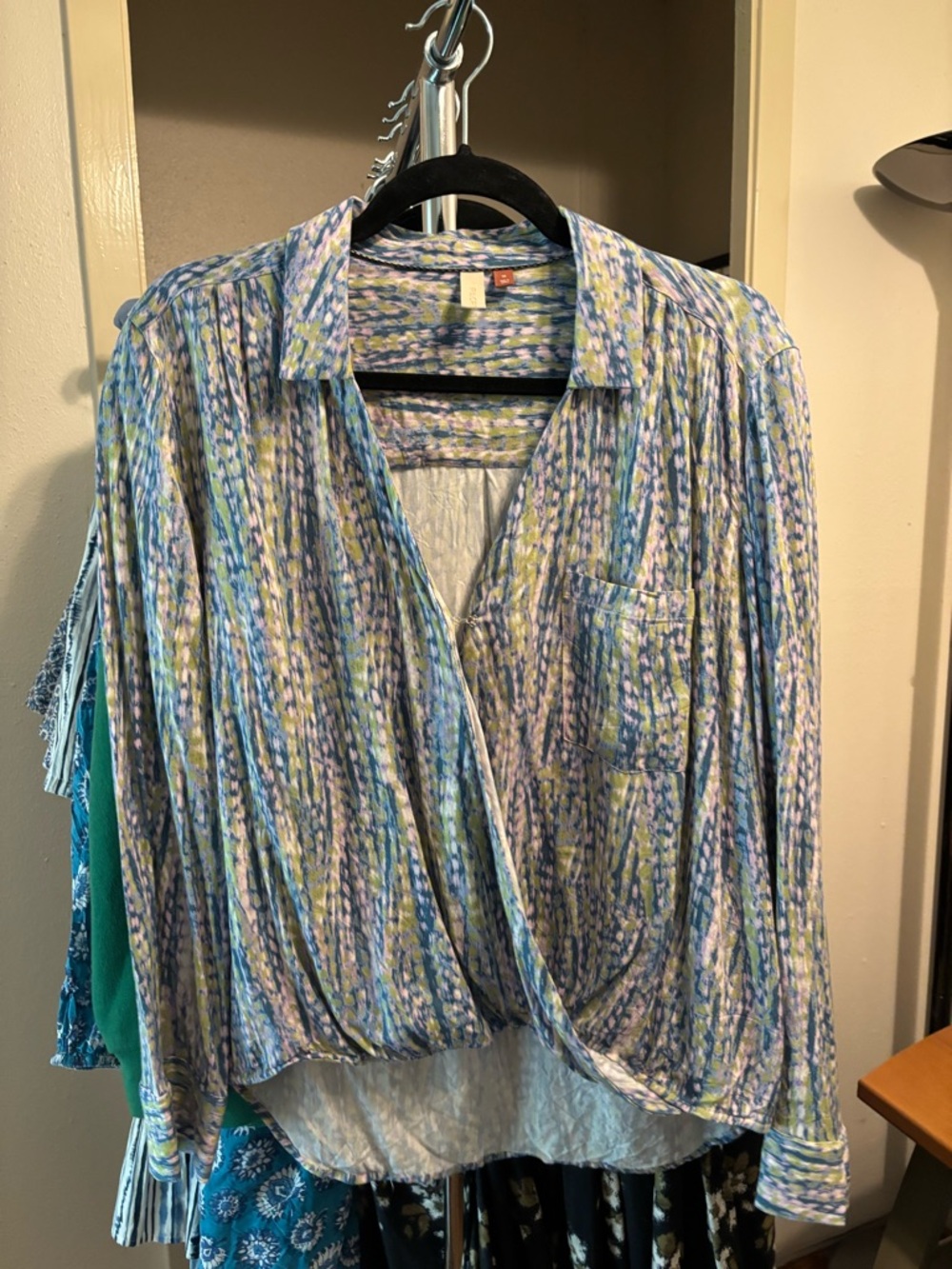 Pilcro Blue Multi-Print Wrap Blouse